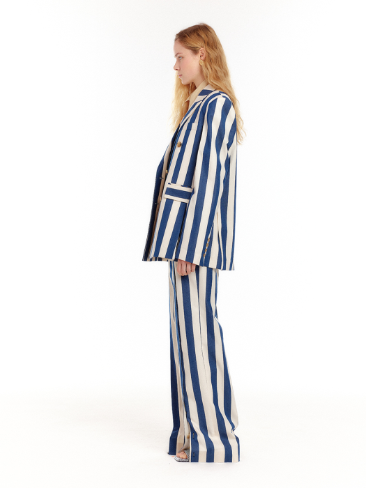 UPTOWN Double-Breasted Blazer - Ivory/Navy Stripe