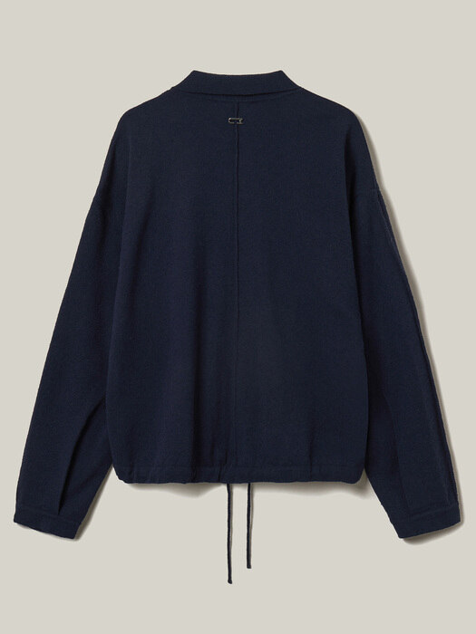French linen cotton boucle coach jacket_Navy