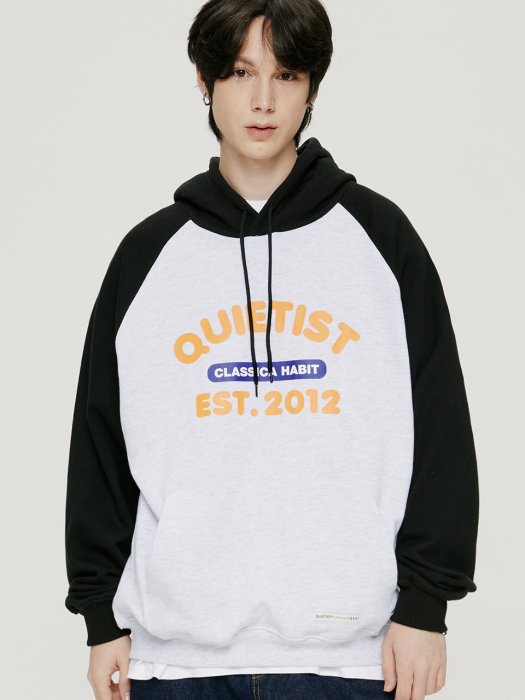 QT BLOCK RAGLAN HOODIE-MELANGE GRAY