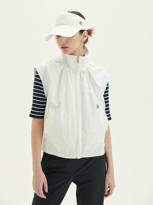 High Neck Gathering Cropped Vest White