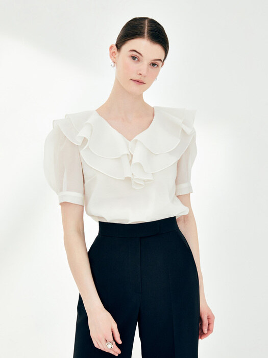 VALLERIE Organza ruffle blouse (Ivory)