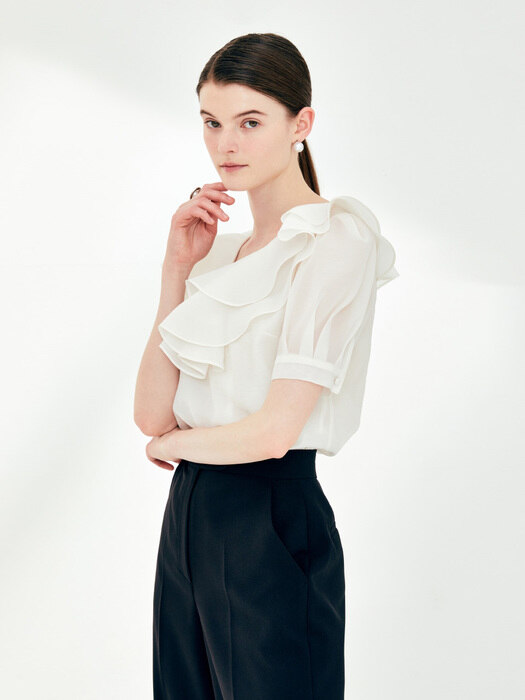VALLERIE Organza ruffle blouse (Ivory)