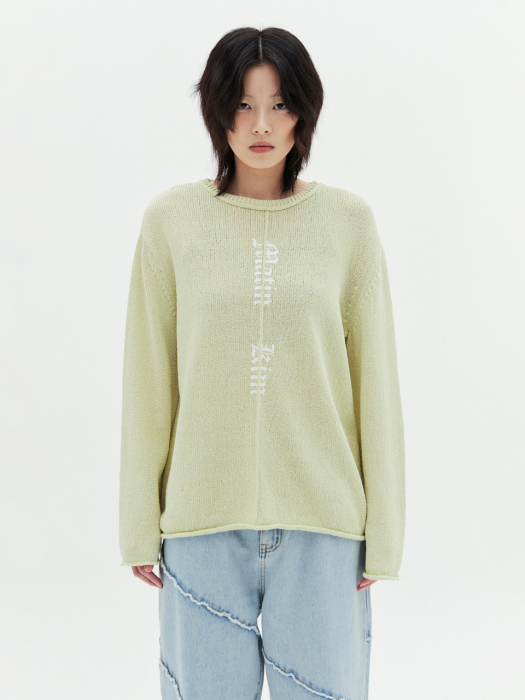 PINTUCK LOGO KNIT PULLOVER IN LIME