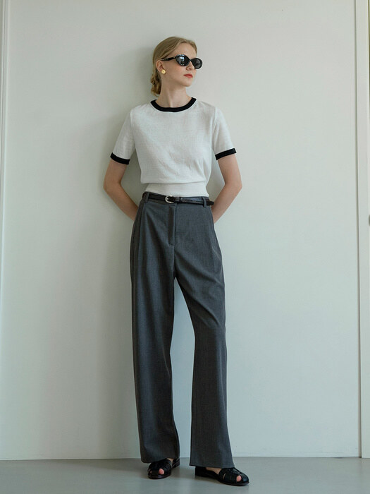 パンツ Siyazu SIPT7047 side banding wide trousers_Charcoal 시야쥬]SIPT7047 side banding wide trousers_Charcoal