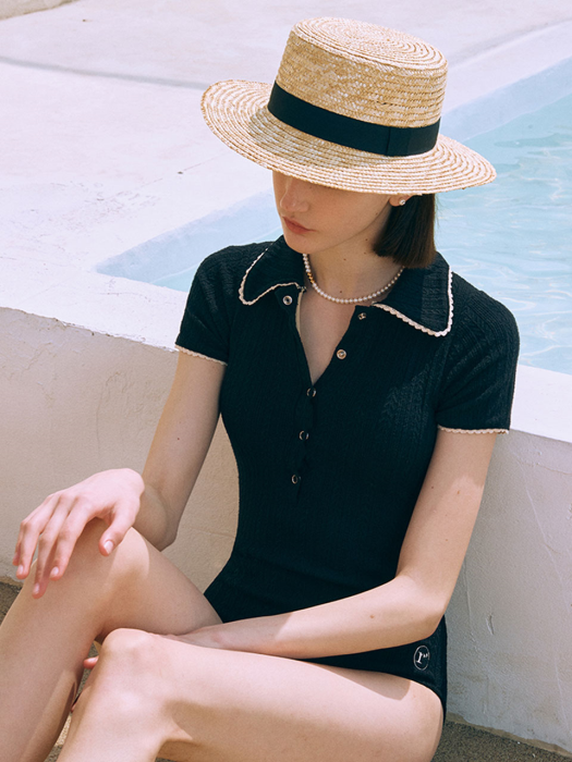 COLLAR BUTTON SWIMSUIT BLACK