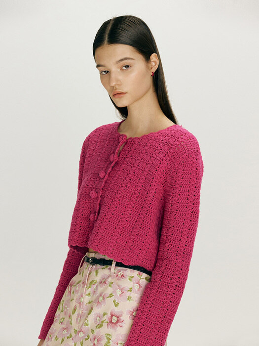 [N][SET]HAWI Cropped crochet cardigan (Magenta) + MONSARRAT Sleeveless mini dress(Pink Flower)