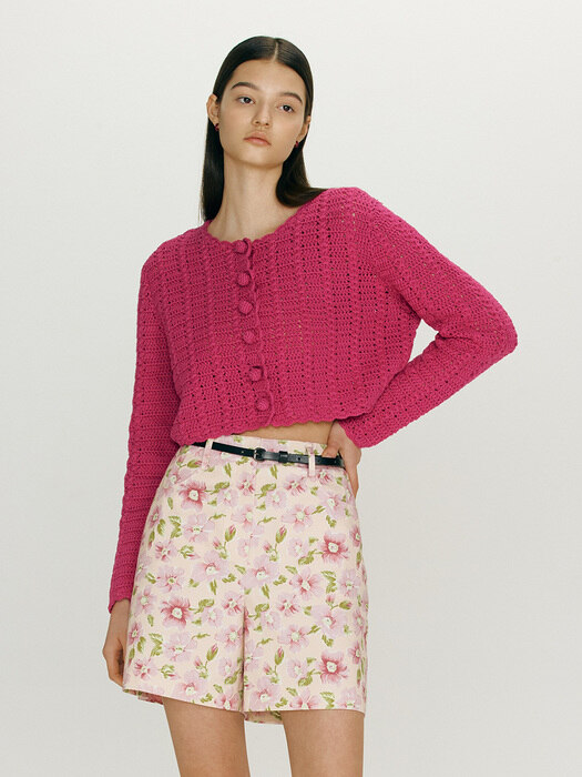 [N][SET]HAWI Cropped crochet cardigan (Magenta) + MONSARRAT Sleeveless mini dress(Pink Flower)