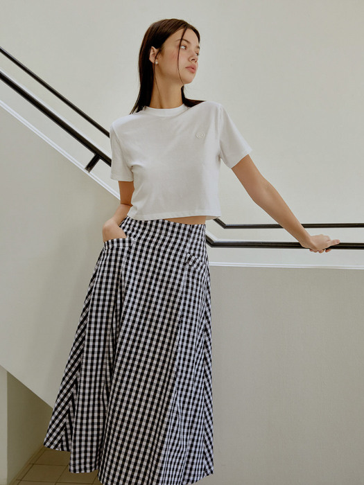 check flare long skirt(black)