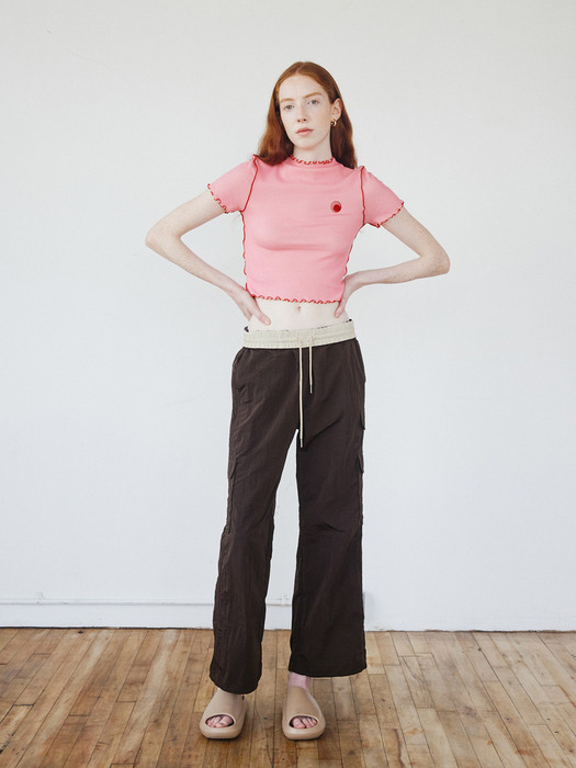 Out Seamed Mock Neck Top_Pink