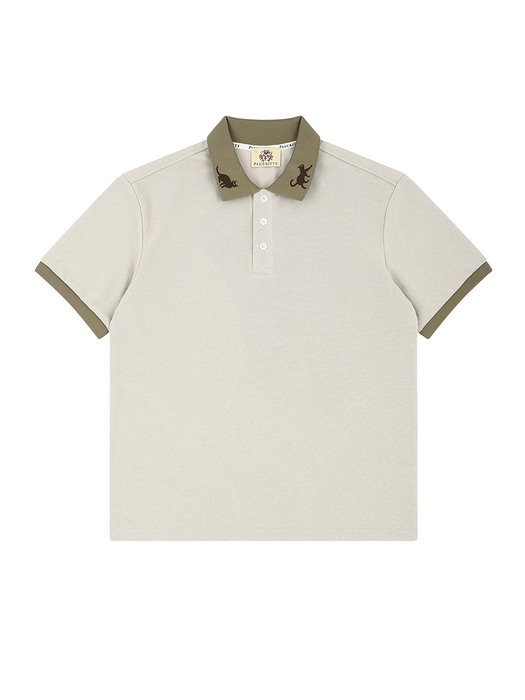 Sunset with you jacquard collar polo shirt Beige Unisex