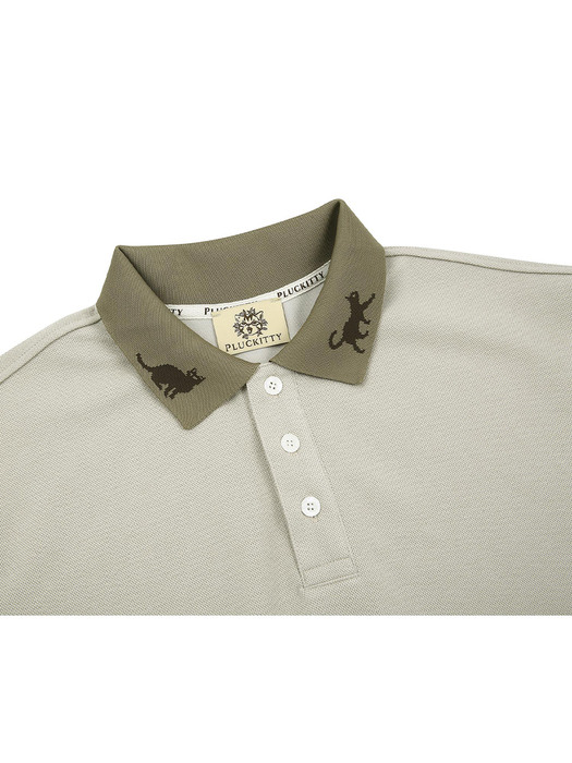 Sunset with you jacquard collar polo shirt Beige Unisex