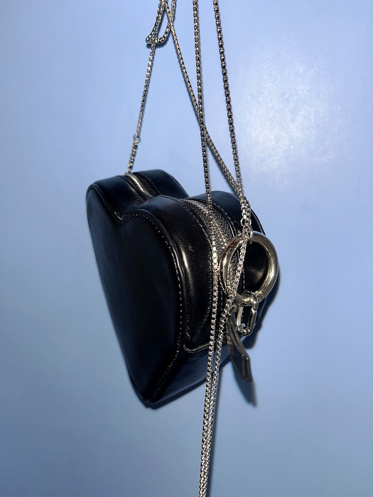 Heart Leather Mini Bag - Black