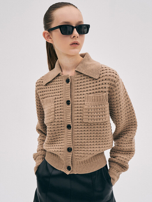 Wool Crochet Collar Cardigan[LMBBWIKN152]-Linen Beige