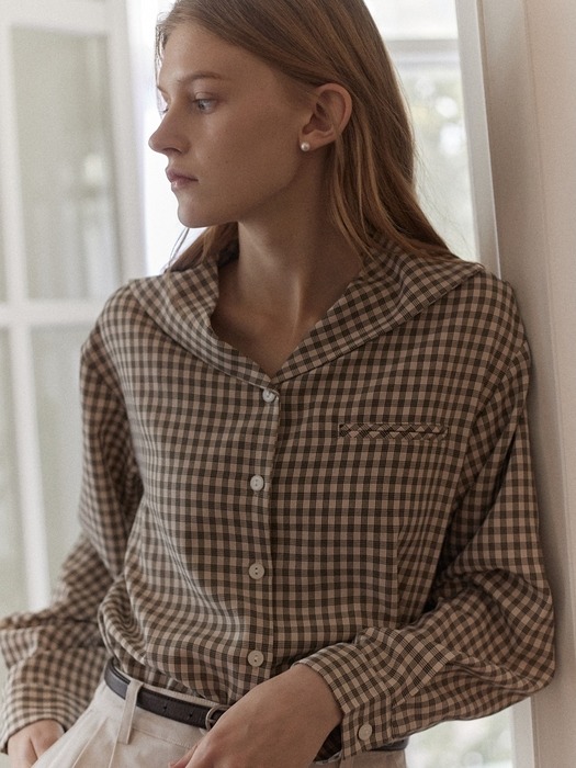 Marine Collar Check Shirt - Beige