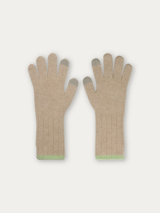 Colored Edge Touch Gloves_Beige, Pastel green