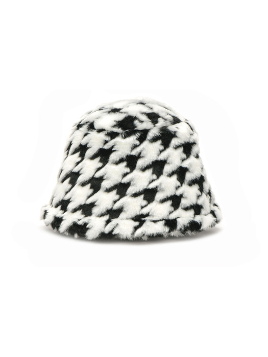 [Life PORTRAIT] Fur meatel hat in houndstooth check