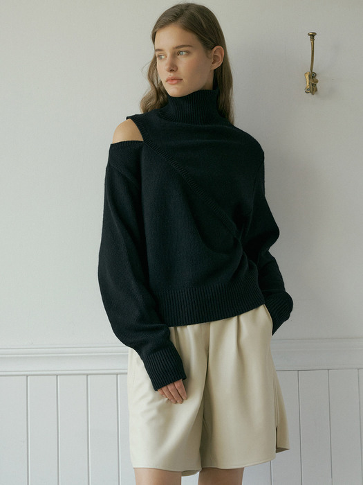 V. cutting pullover knit (black)