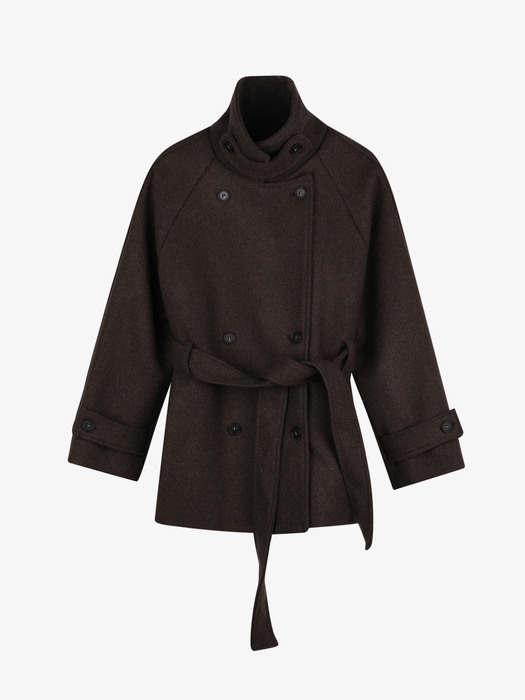 Lossy Belted Double Short Coat Brown