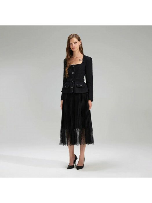 블랙 테일러드 보디스 미디 드레스 (RS23-008M-B)