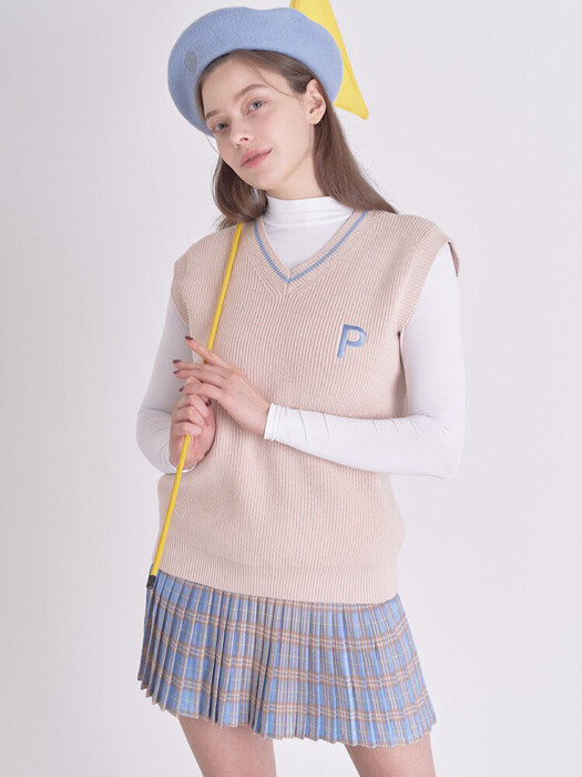 CLUELESS PLAID PLEATED BANDING SKIRT_ Blue Brown