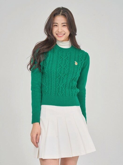 slim fit cable knit sweater_green