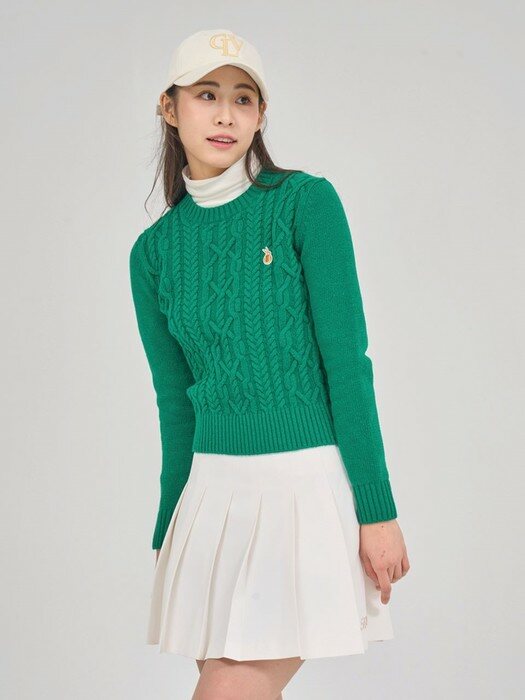 slim fit cable knit sweater_green