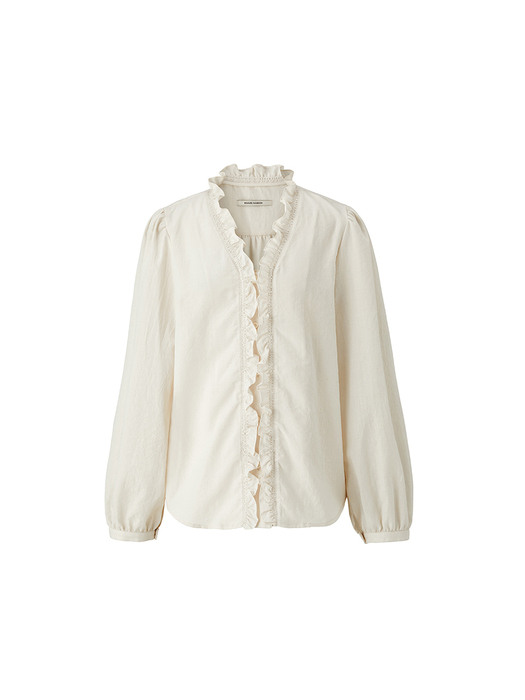 Smocking frill blouse - Cream beige