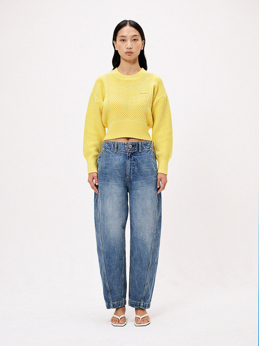 Crewneck Cable Sweater - Yellow