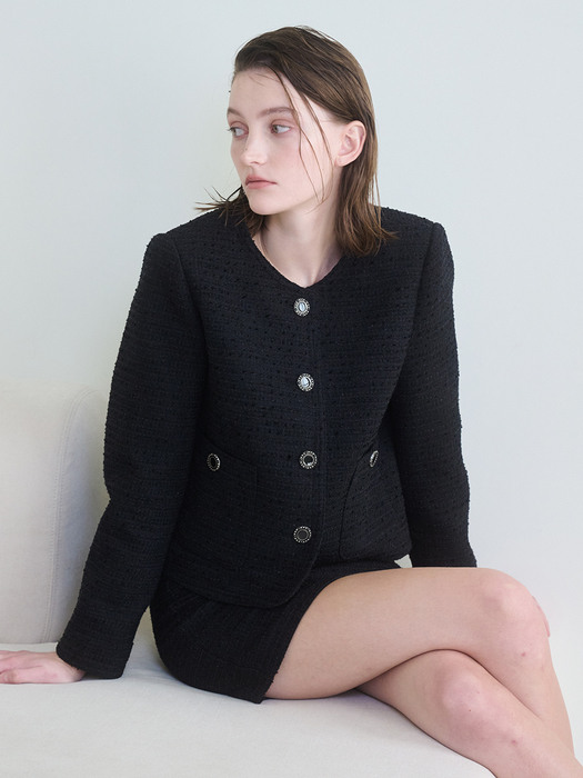 Tweed Stitch Jacket Set-up - Black