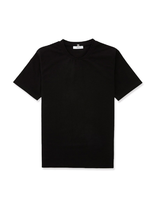 [DIEMS by STCO] 솔리드 텍스쳐 싱글 변형넥 티셔츠 (블랙)