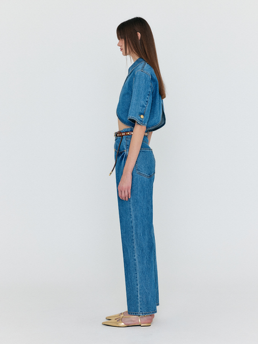 WENEVA Asymmetric Front Denim Pants - Blue