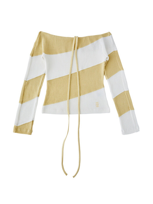 [EXCLUSIVE]Stripe Off Shoulder Top Yellow Cream