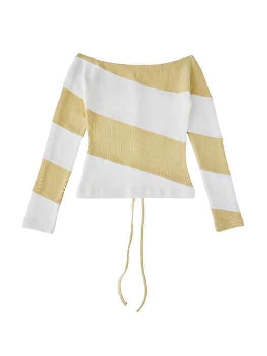 [EXCLUSIVE]Stripe Off Shoulder Top Yellow Cream