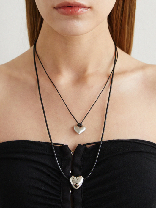 BIG HEART LEATHER STRING NECKLACE (2colors) AN223008