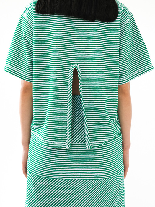 Multi stripe T-shirt with back slit in green