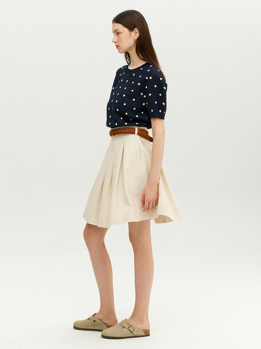DUCALE Puff sleeve dot jacquard knit top (Navy&Ivory dot)