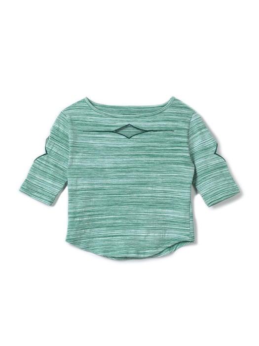 Stripe Glitter Slit Crop T-shirt (Green)