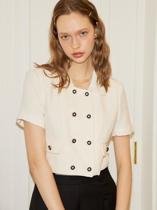 Double Button Crop Jacket_ Ivory