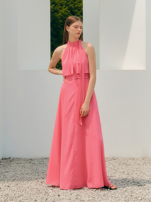 ADELINE Chiffon halter neck maxi dress (Warm pink)