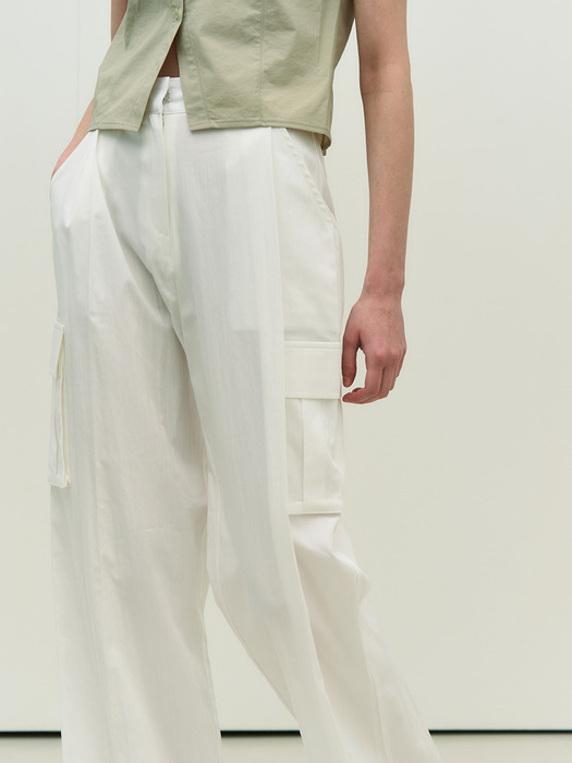 Nylon cargo wide pants - white
