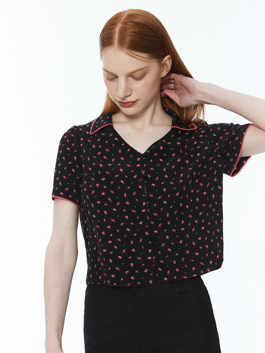 Flower v-neck blouse 002 Black