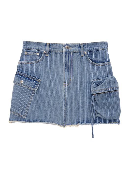 STRIPE CARGO DENIM MINI SKIRT IN SKY - Image 3