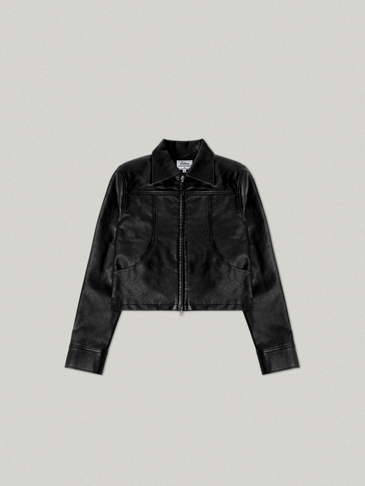 FAUX LEATHER CROP JACKET [BLACK]