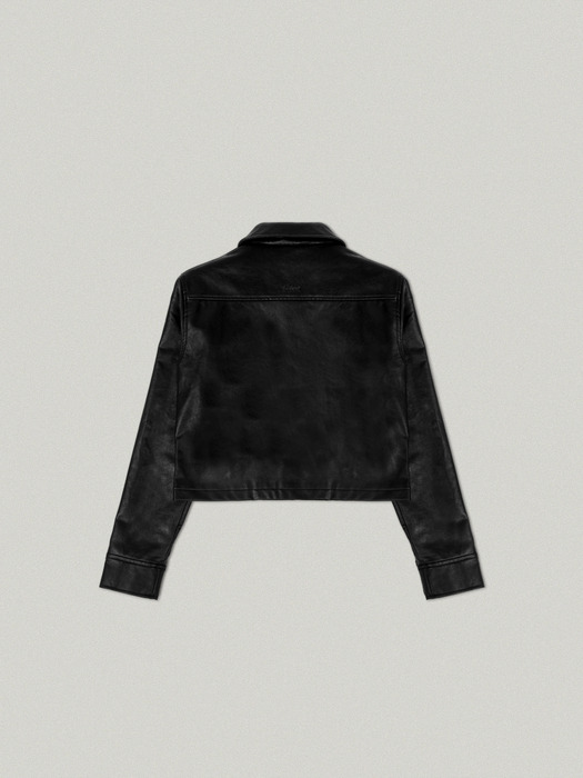 FAUX LEATHER CROP JACKET [BLACK]