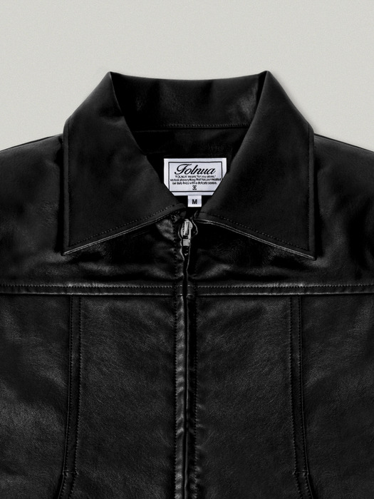 FAUX LEATHER CROP JACKET [BLACK]