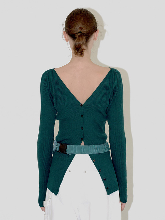 V NECK SLIM KNIT CARDIGAN (green)