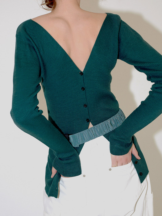 V NECK SLIM KNIT CARDIGAN (green)