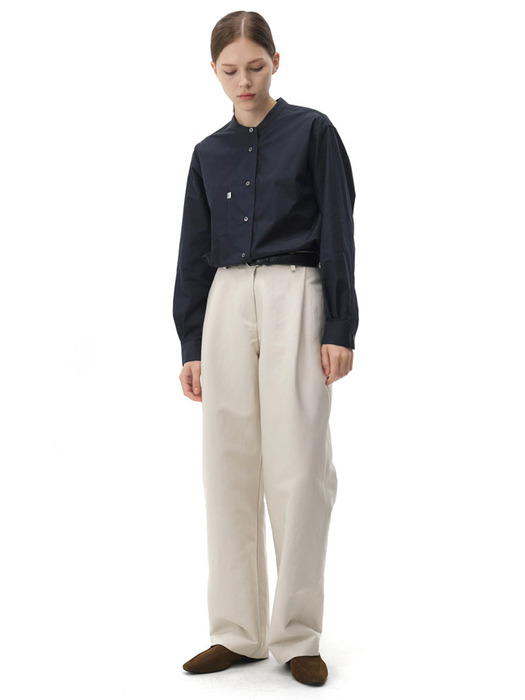 CHINA NECK BOXY SHIRT (NAVY)