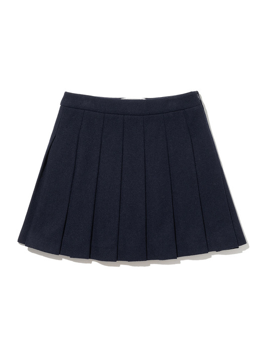 Preppie Wool Pleats Skirt NAVY