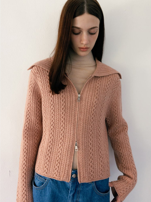 Wool Cable Collar Zipup Cardigan  Dusty Pink(WE395AC39X) (WE395AC39X)
